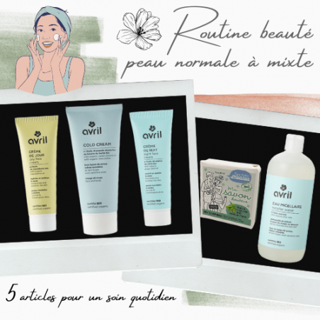 Routine beauté Peau normale à mixte. 5 produits Bio
