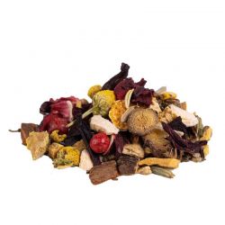 Infusion de Menthe, Hibiscus, Cannelle, Réglisse, Fenouil, Gingembre, Orange, Girofle, Camomille, Poivre rose, Cardamome