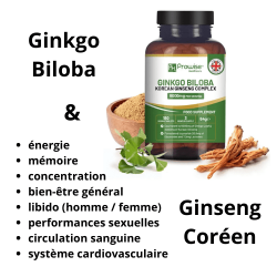 Ginkgo Biloba et Ginseng Coréen 8000mg 180 comprimés (3 mois d'utilisation)