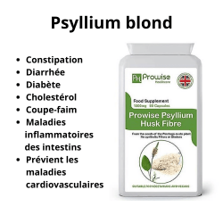 Psyllium blond Prowise Healthcare 750mg Ispaghul Plantago Ovata Diarrhée, constipation, maladies de l'intestin