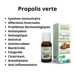 Solution de Propolis verte Bio Système immunitaire, problèmes dermatologiques, affections hivernales