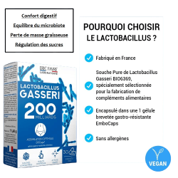 Lactobacillus Gasseri 30 gélules 200 milliards Eric Favre Confort digestif, équilibre de la flore intestinale