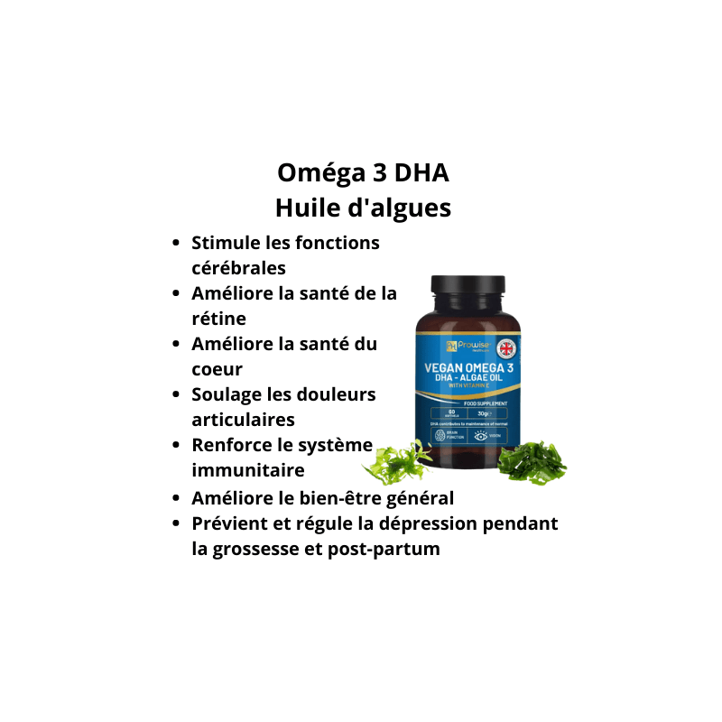 Compléments Oméga 3 DHA Huile d'algues Prowise 60 gélules