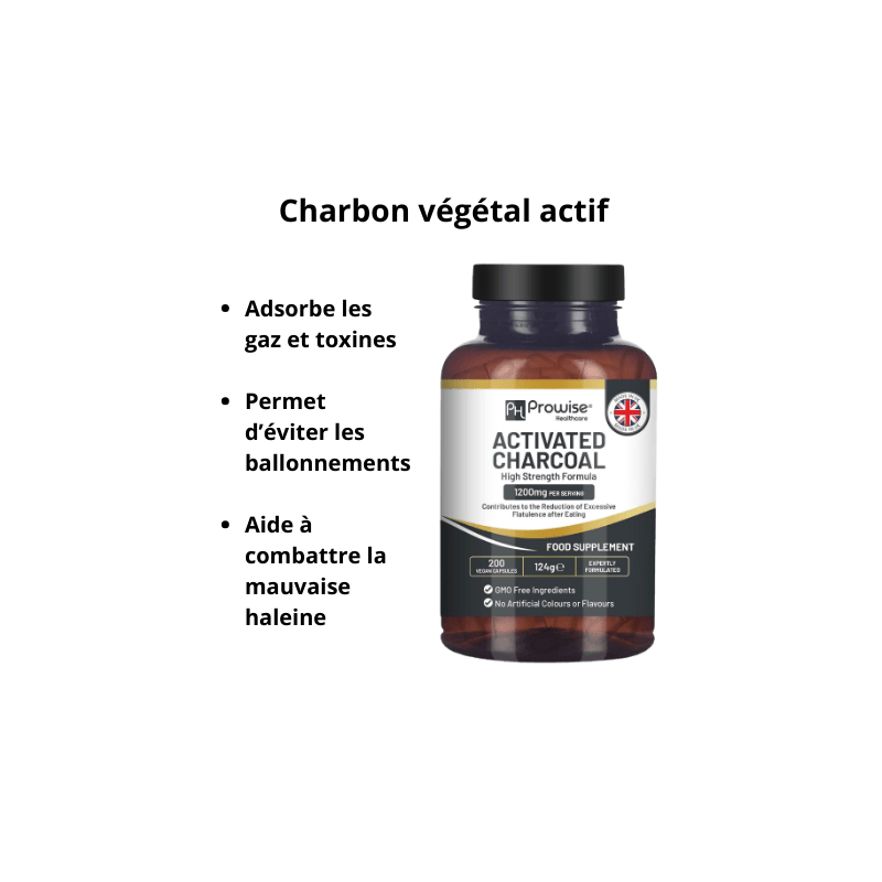 Charbon végétal activé Confort digestif, anti-ballonnements et mauvaise haleine, adsorbe gaz et toxines