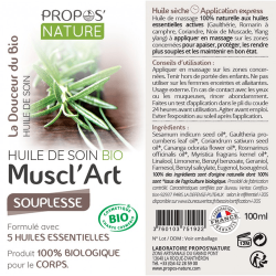 ingrédients huile de soin Muscl'art pour douleurs musculaires et articulaires