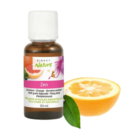 Synergie Zen Direct Nature 30ml Géranium, Orange, Verveine exotique, Petit grain bigarade, Ylang ylang, Pamplemousse