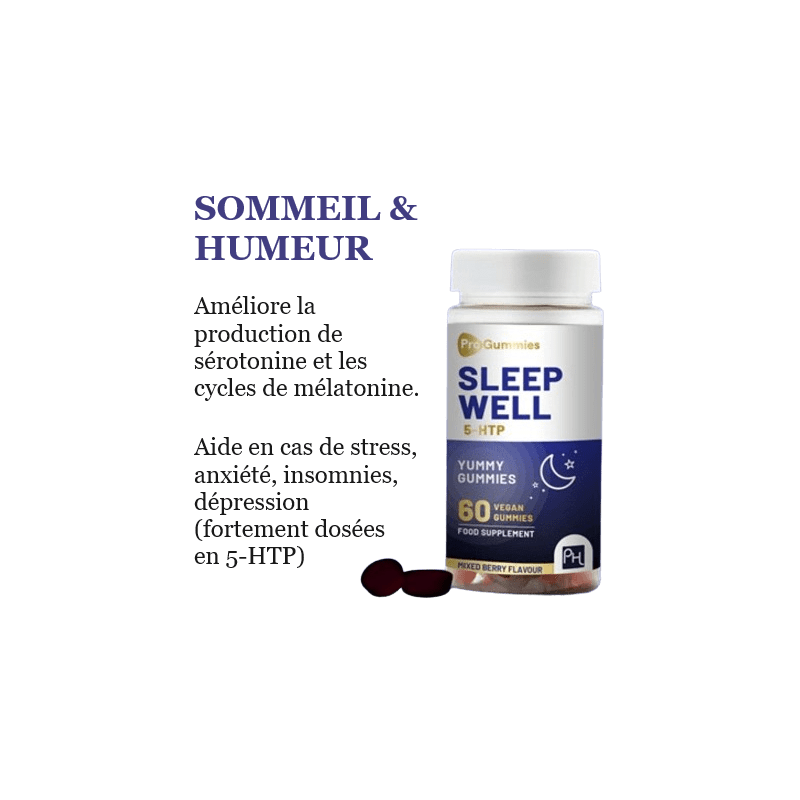 Gommes sommeil insomnies stress dépression 5HTP Sleep well Prowise Healthcare 60 gummies