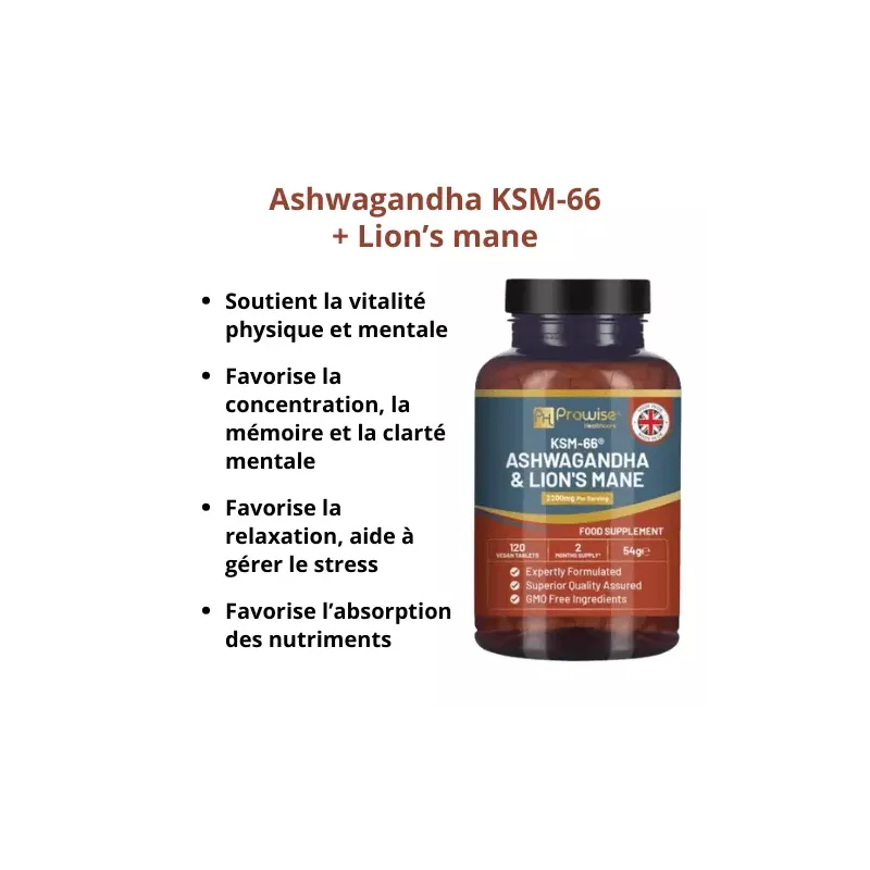 Ashwagandha KSM66 + Champignon Crinière de lion