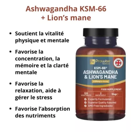 Ashwagandha KSM66 + Champignon Crinière de lion