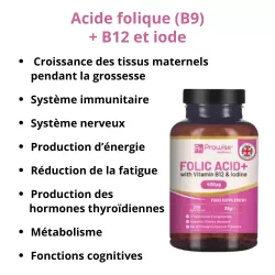 Acide folique (B9) + B12 et iode - Energie, vitalité, femmes enceintes