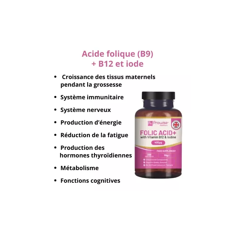 Acide folique (B9) + B12 et iode - Energie, vitalité, femmes enceintes