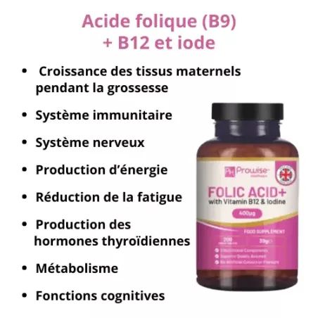 Acide folique (B9) + B12 et iode - Energie, vitalité, femmes enceintes