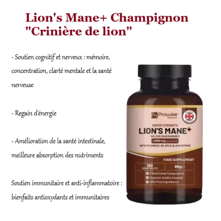 Lion's mane crinière de lion fonctions cognitives, stress, mémoire, concentration, digestion