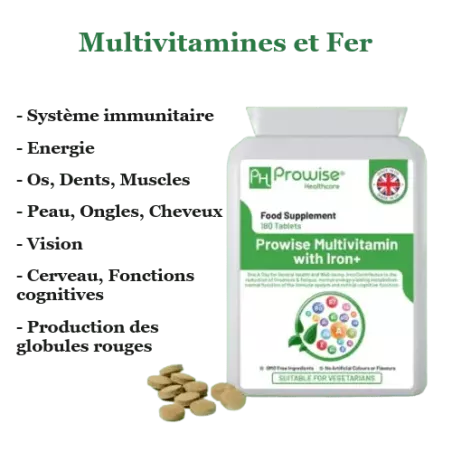 Multivitamines et Fer 180 comprimés, 6 mois d'utilisation