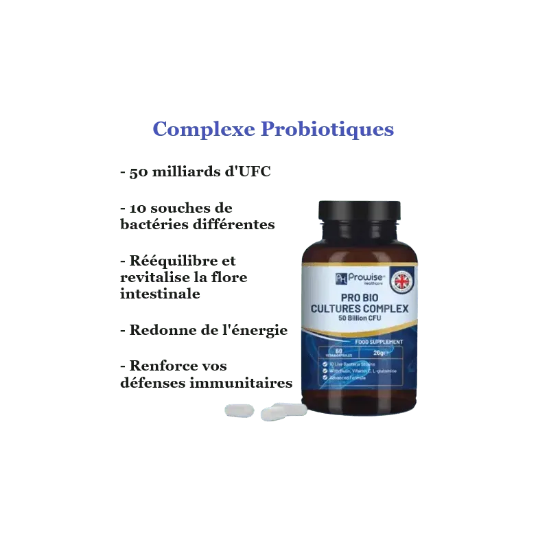 Complexe Probiotiques Prowise Healthcare 50 milliards d'UFC 10 souches de bactéries