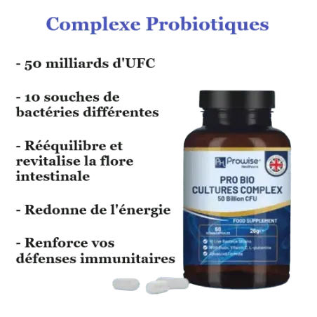 Complexe Probiotiques Prowise Healthcare 50 milliards d'UFC 10 souches de bactéries