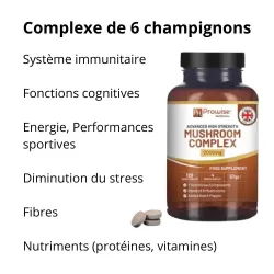 Complexe de 6 champignons Reishi, Chaga, Shiitake, Maitake, Cordyceps, Lion's mane (Crinière de lion)