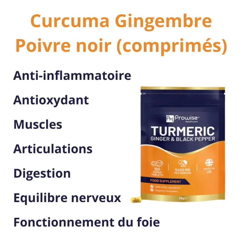 Comprimés de Curcuma Gingembre et Poivre noir - Prowise Healthcare