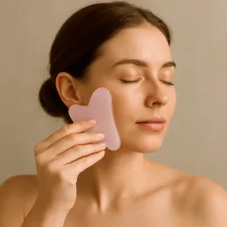 Gua Sha en Quartz rose pour massage anti-âge et raffermissant