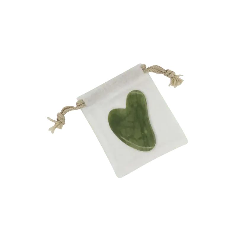 Guasha en Jade vert et sa pochette de rangement Massage lissant détoxifiant