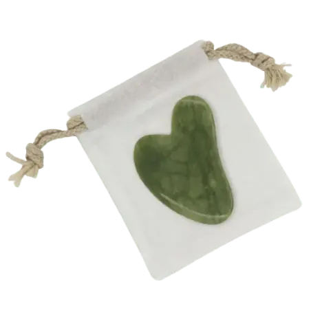 Guasha en Jade vert et sa pochette de rangement Massage lissant détoxifiant